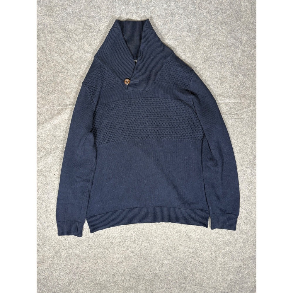 British Khaki Mens Navy Blue Shawl Collar Button Pullover Sweater Size Large L‎